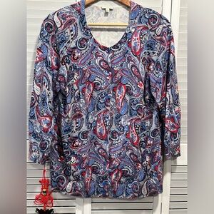Talbots size large blue multicolor paisley print button up cardigan 3/4 sleeves